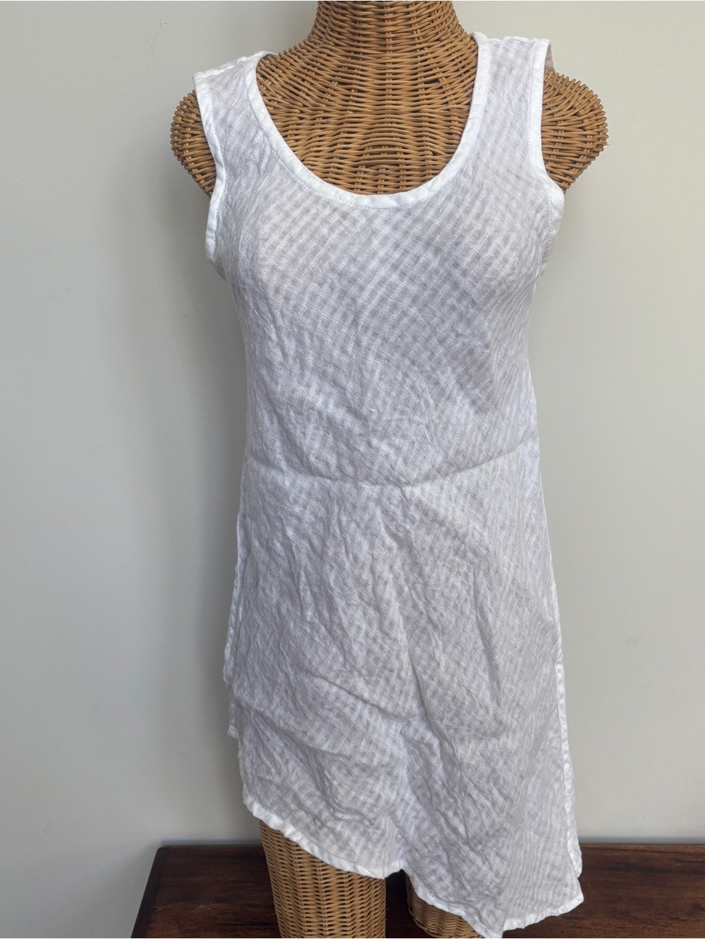 FLAX Asymmetrical Linen Tunic Top White Gingham Sleeveless Small